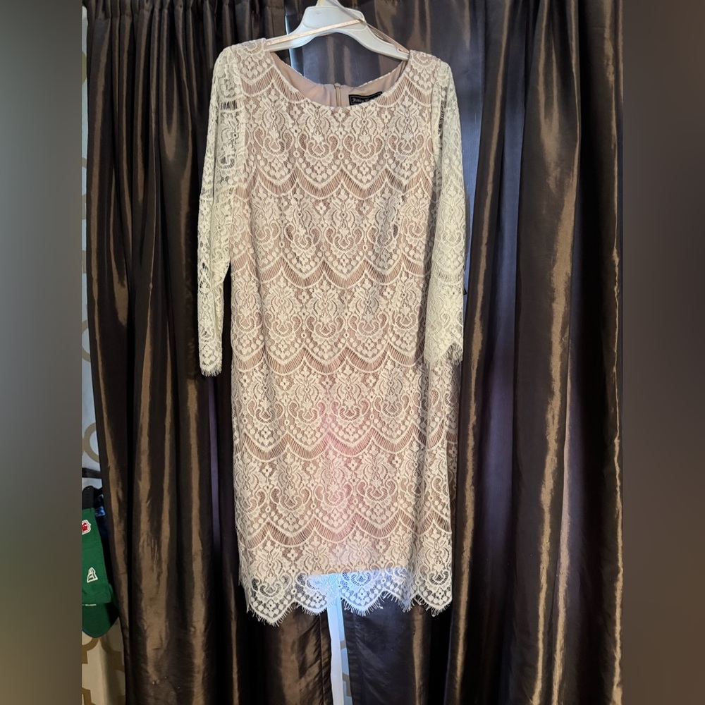 Jessica Howard Cream Long Sleeve Sheath Dress